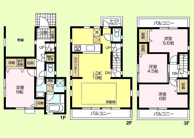 Floor plan. (A Building), Price 52,800,000 yen, 3LDK+S, Land area 74.19 sq m , Building area 97.7 sq m