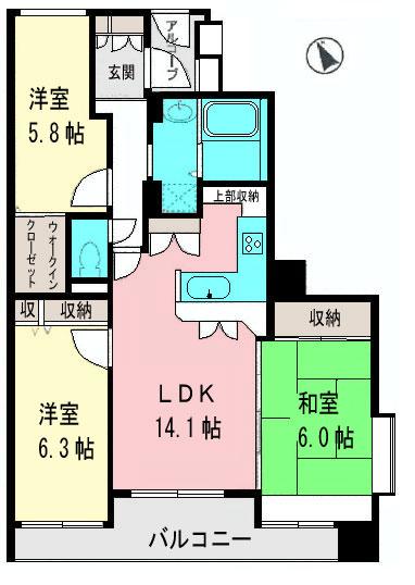 Floor plan. 3LDK+S, Price 42,500,000 yen, Occupied area 85.44 sq m , Balcony area 9.15 sq m