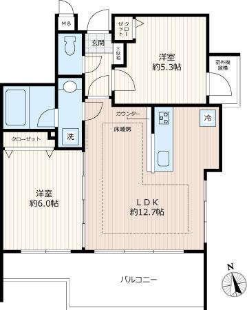 Floor plan. 2LDK, Price 41,800,000 yen, Occupied area 50.43 sq m , Balcony area 10.87 sq m