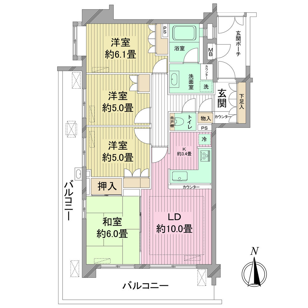Floor plan. 4LDK, Price 49,800,000 yen, Occupied area 80.75 sq m , Balcony area 25.44 sq m   ■ 4LDK