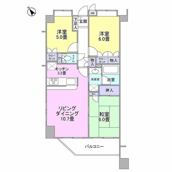 Floor plan. 3LDK, Price 42 million yen, Occupied area 66.32 sq m , Balcony area 7.33 sq m