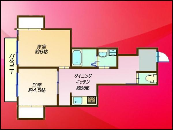 Floor plan. 2DK, Price 19,800,000 yen, Occupied area 47.46 sq m , Balcony area 5.4 sq m