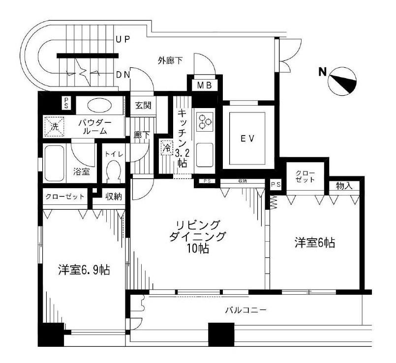 Floor plan. 2LDK, Price 44,800,000 yen, Occupied area 59.31 sq m , Balcony area 12 sq m