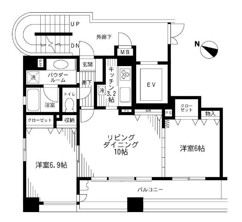 Floor plan. 2LDK, Price 44,800,000 yen, Occupied area 59.31 sq m , Balcony area 12 sq m