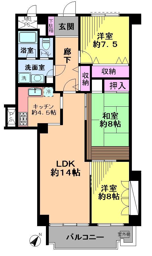 Floor plan. 3LDK, Price 47,800,000 yen, Footprint 101.11 sq m , Balcony area 8.6 sq m
