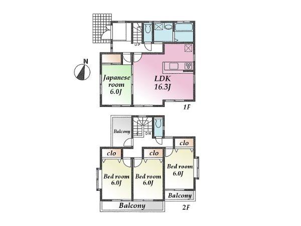 Floor plan. 59,800,000 yen, 4LDK, Land area 164.85 sq m , Building area 100.6 sq m