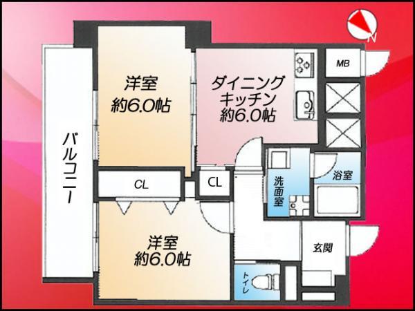 Floor plan. 2DK, Price 20.8 million yen, Occupied area 45.93 sq m , Balcony area 8.91 sq m