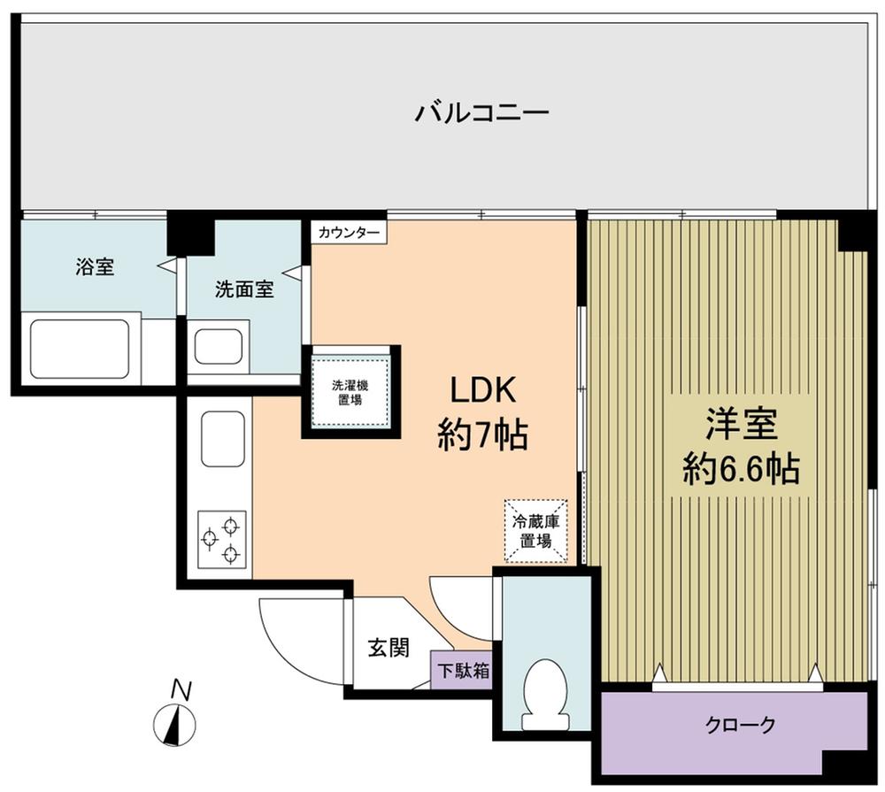 Floor plan. 1DK, Price 18,800,000 yen, Footprint 33.7 sq m , Balcony area 12 sq m