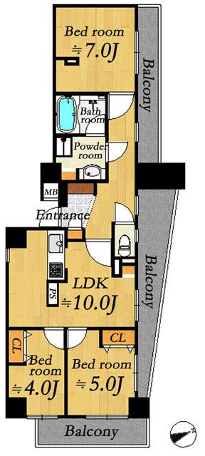 Floor plan. 3LDK, Price 37,800,000 yen, Occupied area 61.74 sq m , Balcony area 5.04 sq m