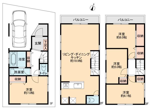 Building plan example (floor plan). Building plan example (A section) 4LDK, Land price 40,200,000 yen, Land area 60 sq m , Building price 15.6 million yen, Building area 105.43 sq m