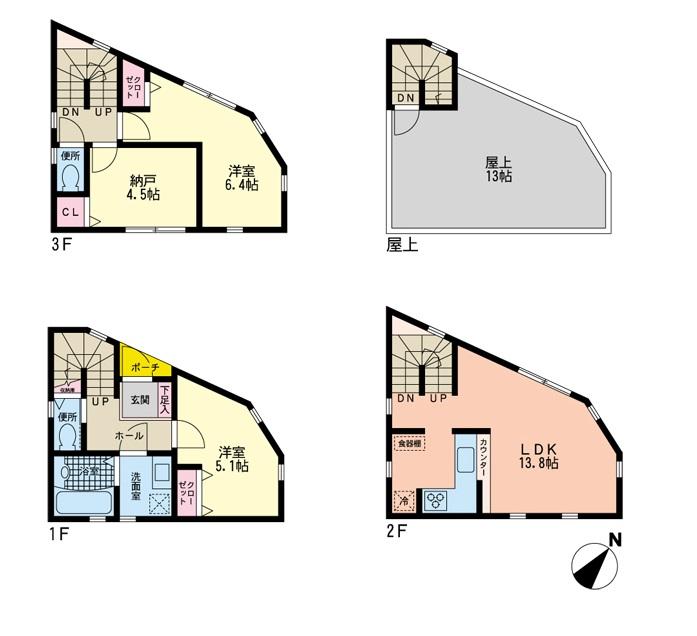 Floor plan. 45,800,000 yen, 3LDK, Land area 38.75 sq m , Building area 80.77 sq m