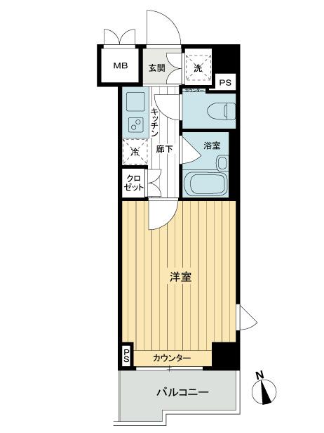 Floor plan. 1K, Price 15 million yen, Occupied area 20.24 sq m , Balcony area 3.01 sq m