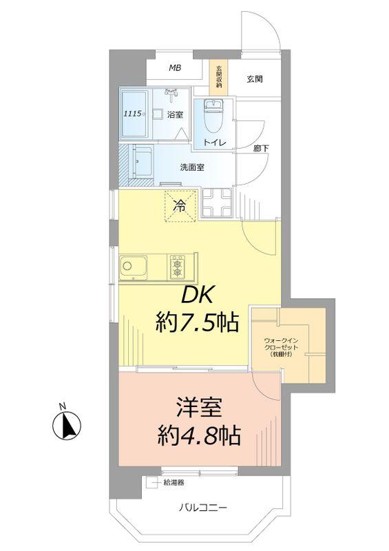 Floor plan. 1DK, Price 15.8 million yen, Occupied area 33.35 sq m
