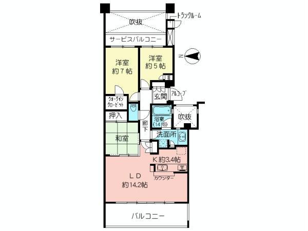 Floor plan. 3LDK, Price 52,800,000 yen, Occupied area 75.68 sq m , Balcony area 12.73 sq m