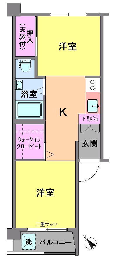 Floor plan. 2K, Price 9.8 million yen, Occupied area 30.46 sq m , Balcony area 2.65 sq m