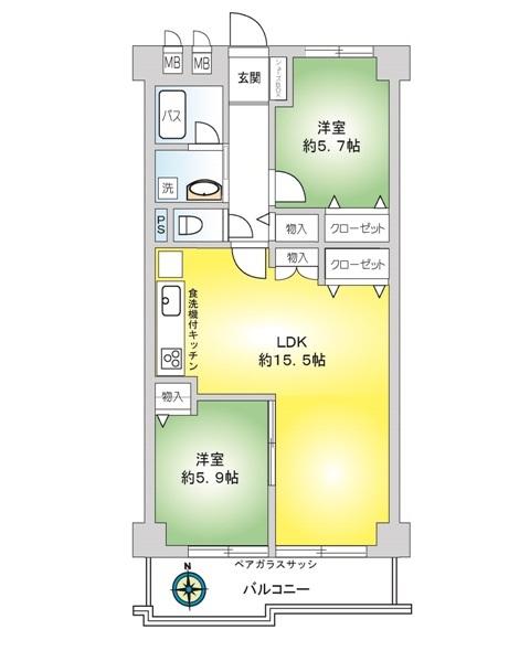 Floor plan. 2LDK, Price 29,800,000 yen, Occupied area 61.29 sq m , Balcony area 7.02 sq m originally was room 3LDK. We are remodeling a few years ago.