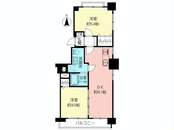 Floor plan. 2LDK, Price 20,900,000 yen, Footprint 43.5 sq m , Balcony area 4 sq m Floor