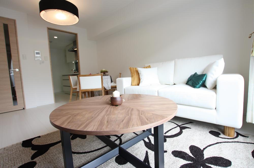 Living. top floor, Facing south. Model room published in