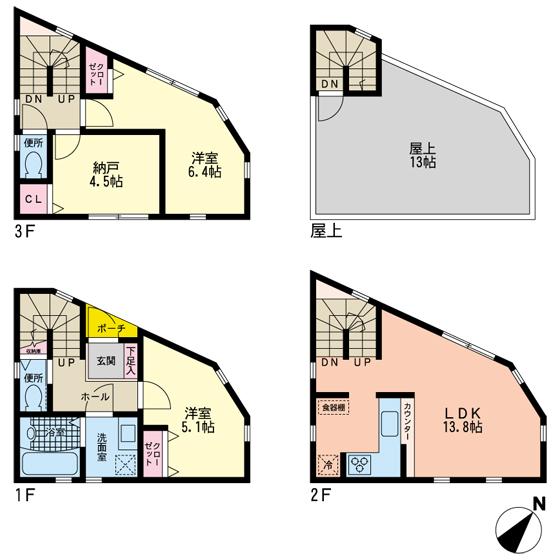 Floor plan. 45,800,000 yen, 3LDK, Land area 33.9 sq m , The building area of ​​80.77 sq m easy-to-use housework leads we have consciousness. 