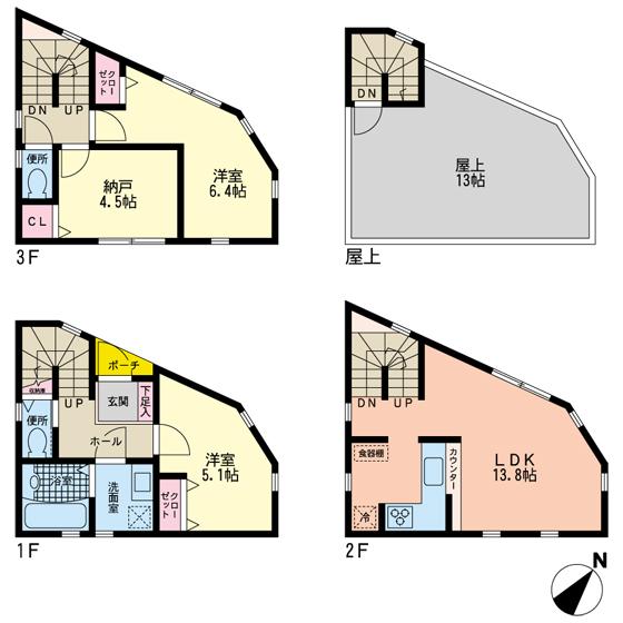 Floor plan. 45,800,000 yen, 3LDK, Land area 33.9 sq m , The building area of 80.77 sq m easy-to-use housework leads we have consciousness.