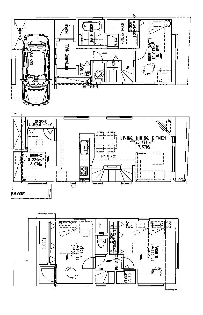 Floor plan. (C Building), Price 55,800,000 yen, 4LDK, Land area 60.02 sq m , Building area 105.29 sq m