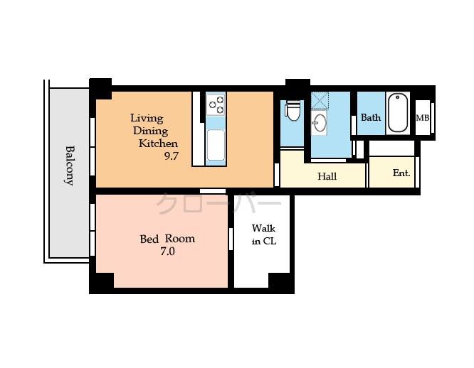 Floor plan. 1LDK, Price 31,800,000 yen, Occupied area 48.76 sq m , Balcony area 6.48 sq m