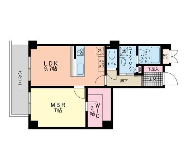 Floor plan. 1LDK, Price 31,800,000 yen, Occupied area 48.76 sq m , Balcony area 6.48 sq m