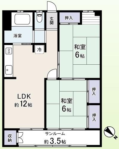 Floor plan. 2LDK, Price 21,800,000 yen, Occupied area 59.69 sq m