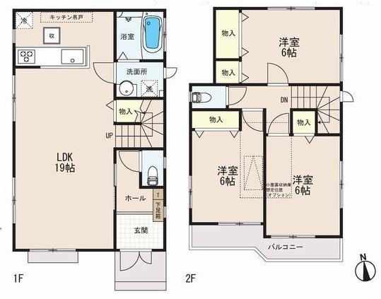 Floor plan. (Building 2), Price 47,800,000 yen, 3LDK, Land area 101.42 sq m , Building area 88.19 sq m