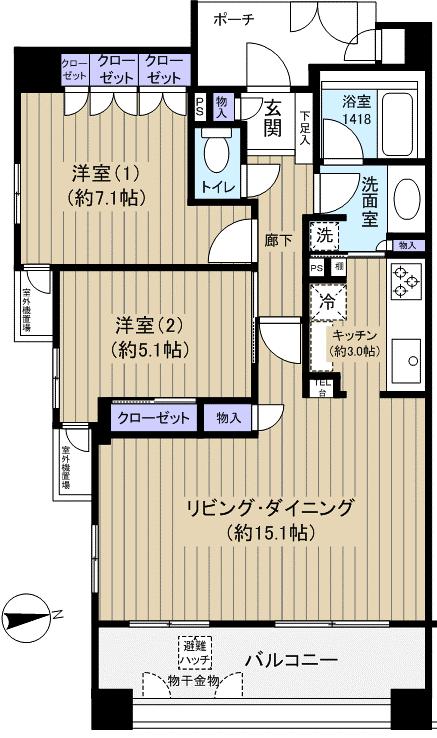 Floor plan. 2LDK, Price 44,900,000 yen, Occupied area 68.09 sq m , Balcony area 10.98 sq m