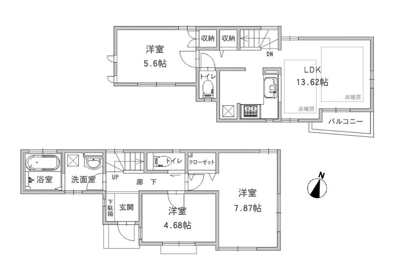 Floor plan. (Building 2), Price 43,500,000 yen, 3LDK, Land area 69.9 sq m , Building area 74.52 sq m