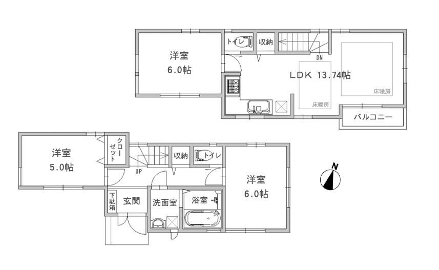 Floor plan. (1 Building), Price 44,800,000 yen, 3LDK, Land area 68.21 sq m , Building area 72.45 sq m