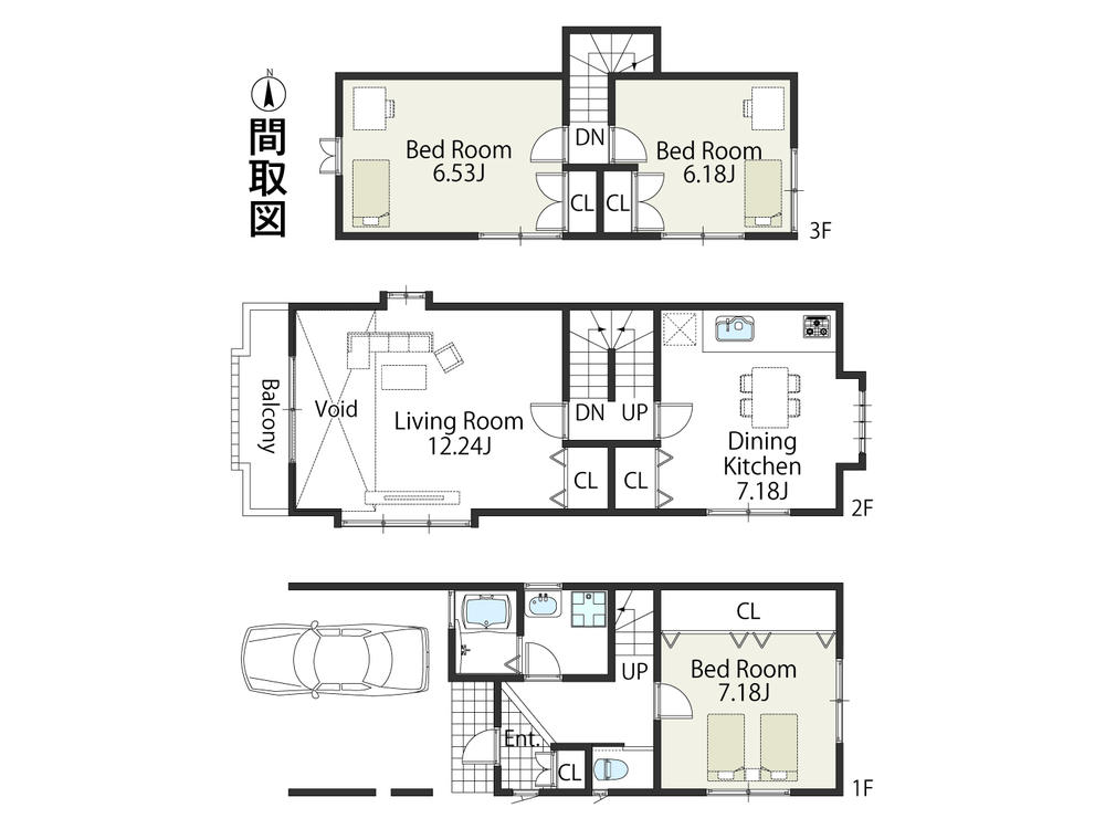 Floor plan. Price 47,800,000 yen, 3LDK, Land area 69.16 sq m , Building area 105.8 sq m