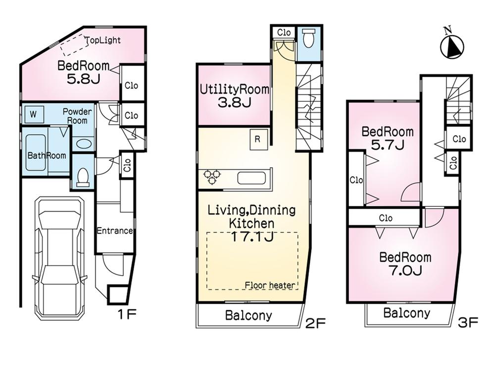 Floor plan. 52,800,000 yen, 3LDK + S (storeroom), Land area 67.43 sq m , Building area 112.19 sq m