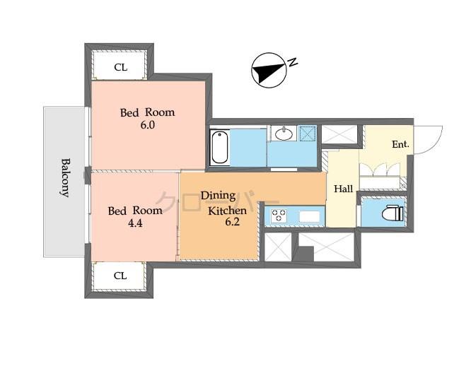 Floor plan. 2DK, Price 25,900,000 yen, Footprint 46.2 sq m , Balcony area 6.75 sq m