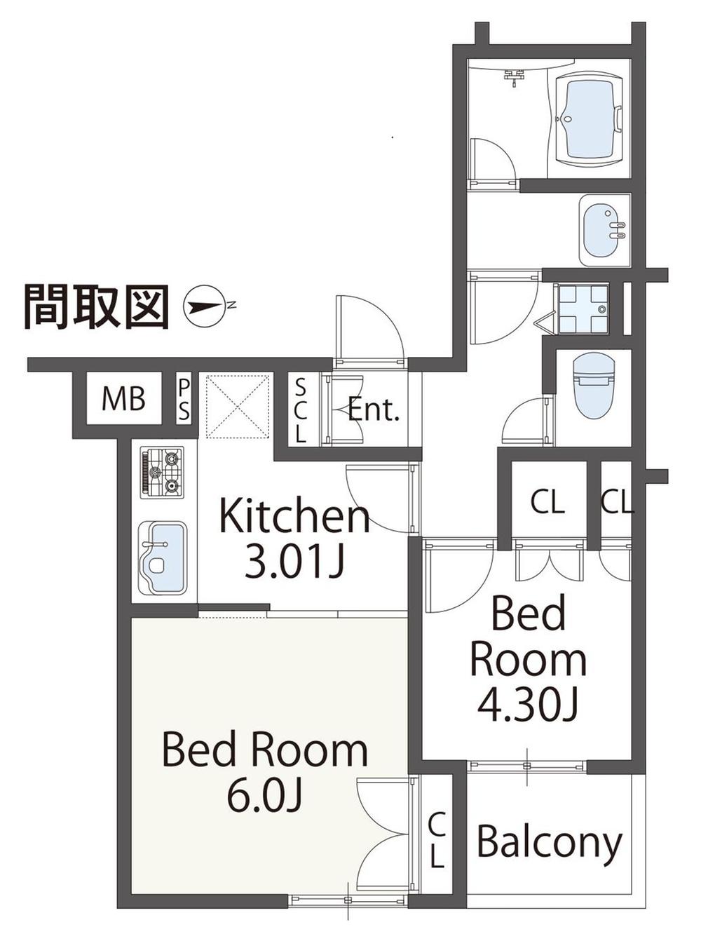 Floor plan. 2DK, Price 21,800,000 yen, Occupied area 38.21 sq m , Balcony area 2.64 sq m