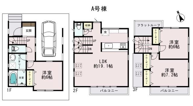 Floor plan. (A Building), Price 49,800,000 yen, 3LDK+S, Land area 70.1 sq m , Building area 104.88 sq m