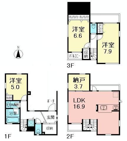 Floor plan. (D), Price 53,800,000 yen, 3LDK+S, Land area 60.02 sq m , Building area 105.29 sq m