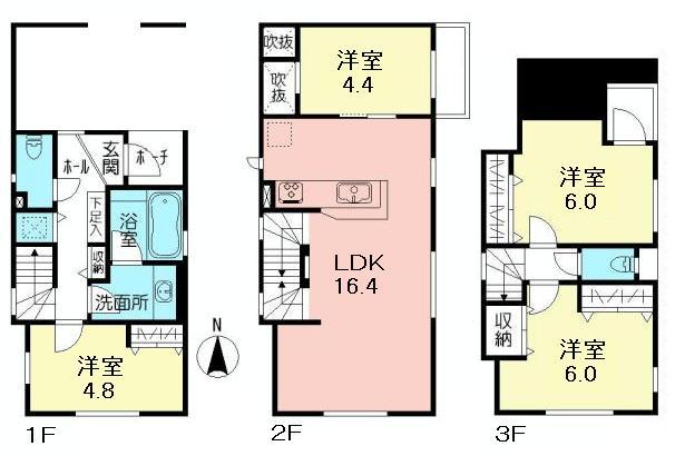 Floor plan. (E), Price 51,800,000 yen, 4LDK, Land area 60.46 sq m , Building area 100.31 sq m
