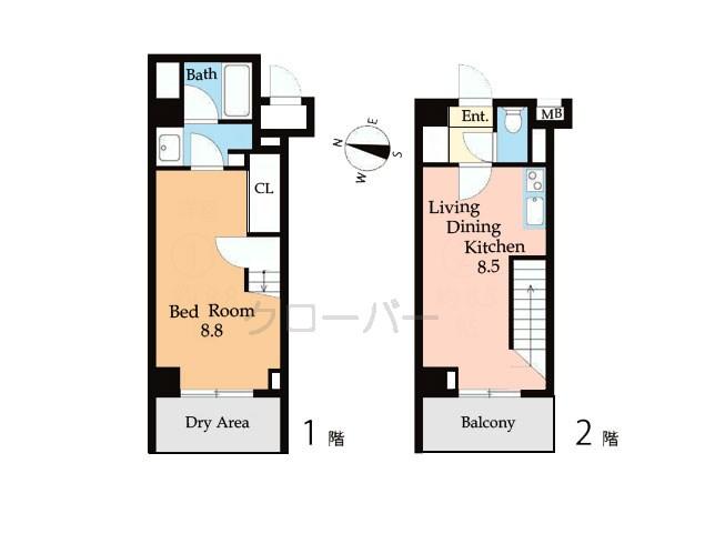 Floor plan. 1LDK, Price 28.5 million yen, Occupied area 45.07 sq m , Balcony area 4.03 sq m maisonette