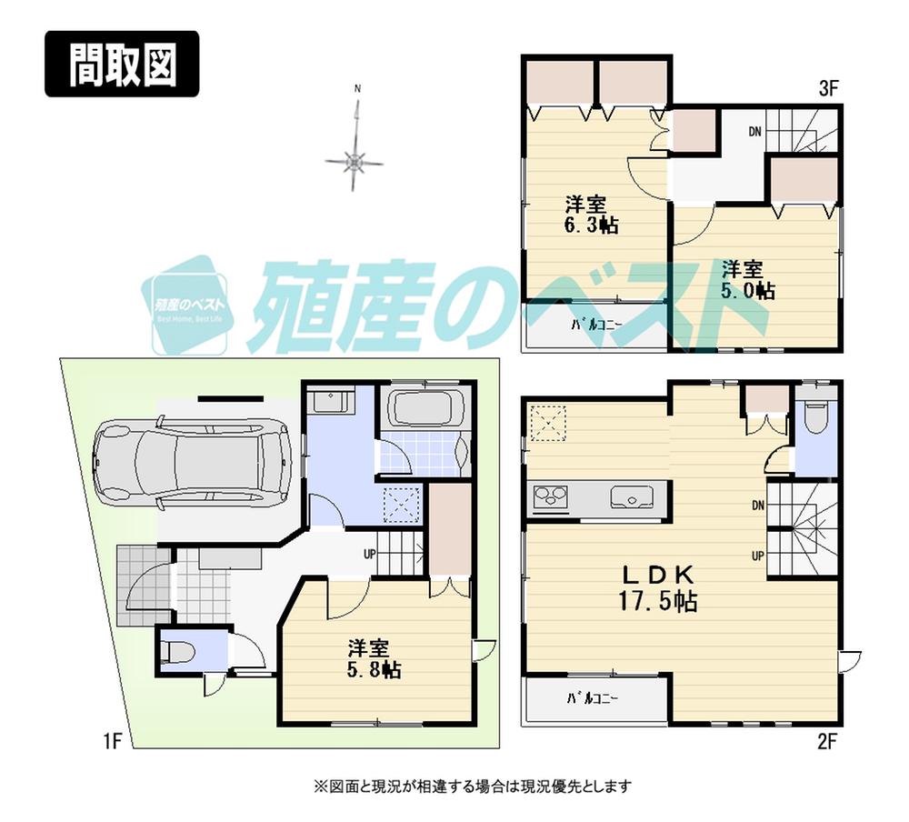 Floor plan. (C Building), Price 49,800,000 yen, 3LDK, Land area 60.06 sq m , Building area 86.52 sq m