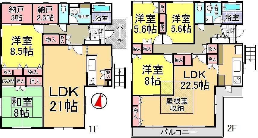 Floor plan. 89,800,000 yen, 5LLDDKK, Land area 217.55 sq m , Building area 204 sq m