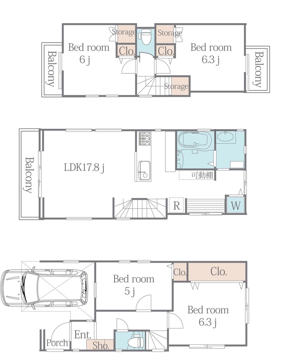 Floor plan. 60,800,000 yen, 4LDK, Land area 62.56 sq m , Building area 101.52 sq m
