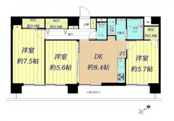 Floor plan. 3LDK, Price 31,900,000 yen, Occupied area 64.48 sq m , Balcony area 13.2 sq m