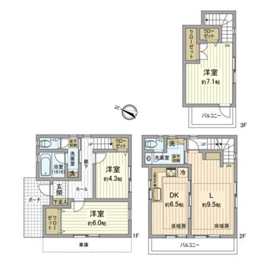 Floor plan. 48,500,000 yen, 3LDK, Land area 73.56 sq m , Building area 88.59 sq m