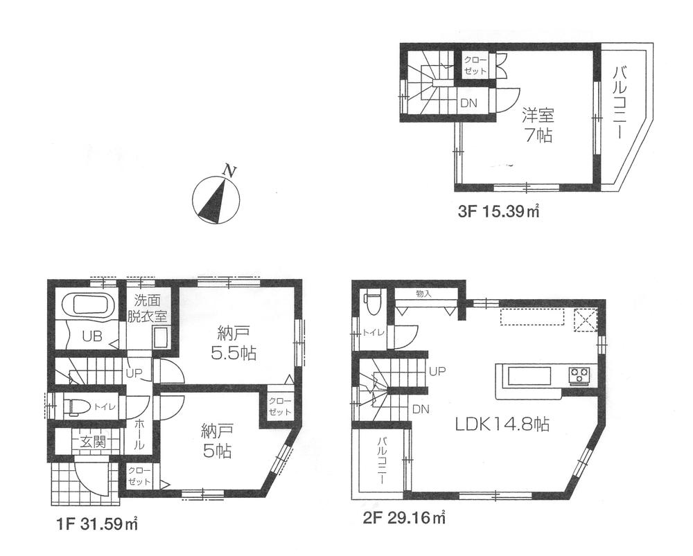 Floor plan. 47,800,000 yen, 3LDK, Land area 90.31 sq m , Building area 76.14 sq m