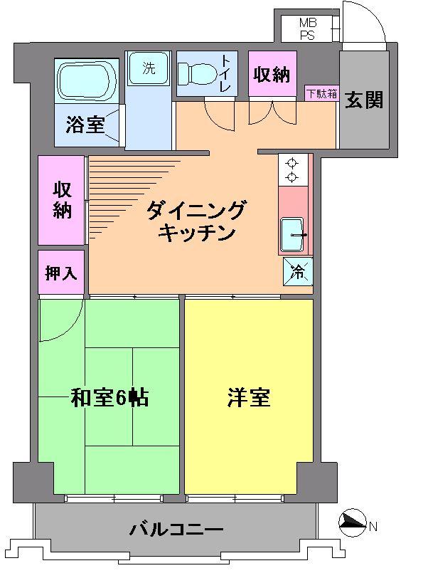 Floor plan. 2DK, Price 17.8 million yen, Occupied area 44.26 sq m , Balcony area 4.86 sq m