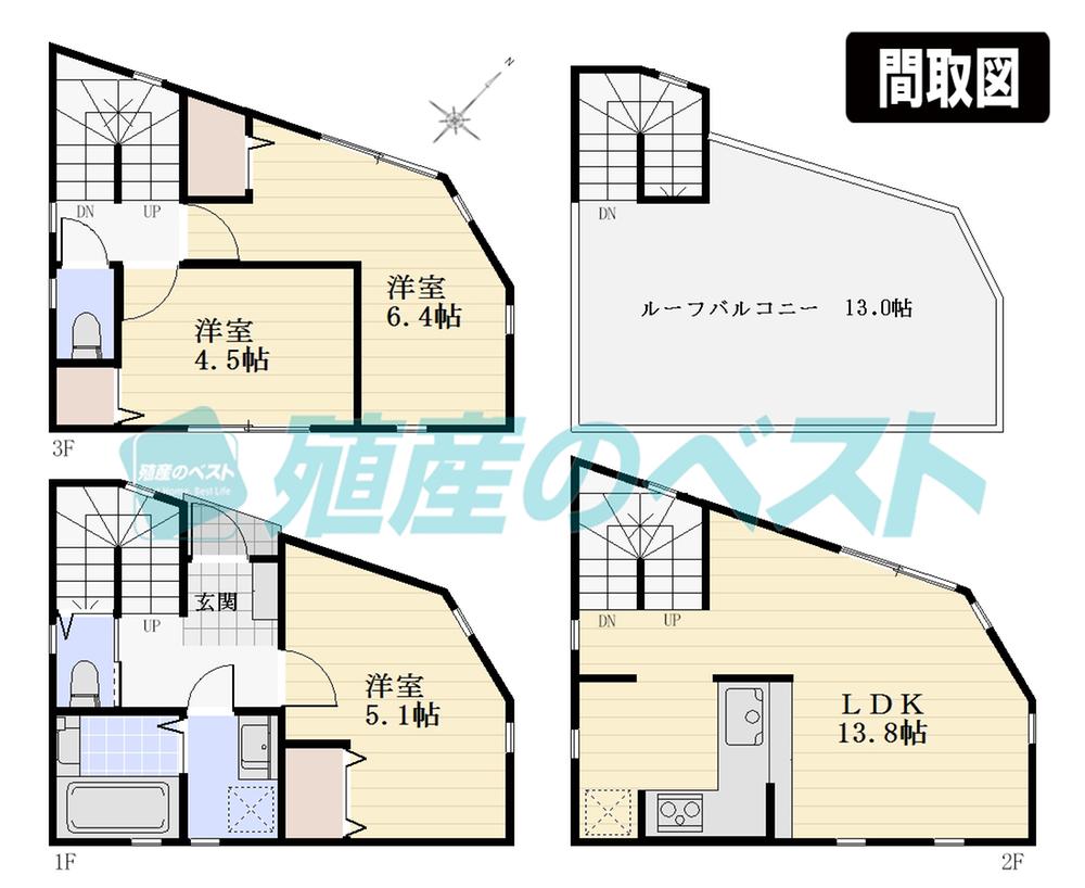 Floor plan. 45,800,000 yen, 3LDK, Land area 33.9 sq m , Building area 80.77 sq m