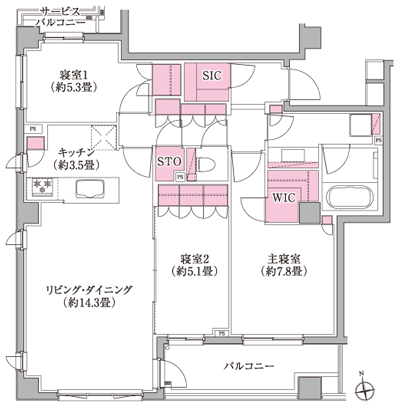 Floor: 3LDK + SIC + WIC + STO, the occupied area: 84.71 sq m