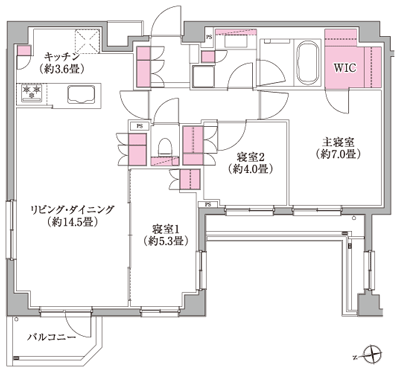 Floor: 3LDK + WIC, the occupied area: 76.85 sq m